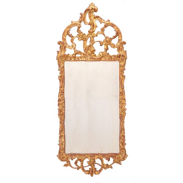 Large gilt mid 18th century Northgerman Rococo mirror. Size: 132x55cm